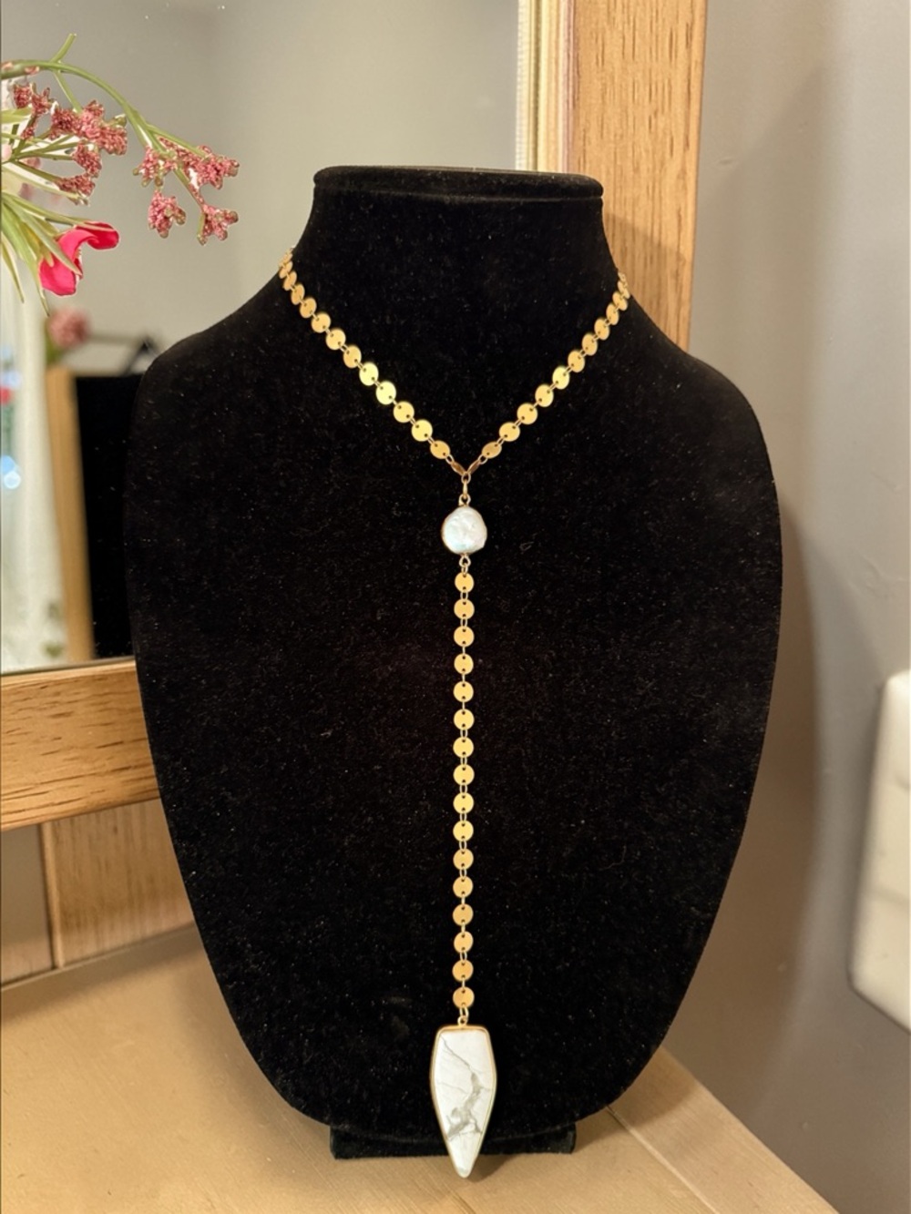 KARINE SULTAN Gold Mini‑Coin Lariat Necklace, MOP & Natural Stone Pendant - NWOT - Picture 4 of 14